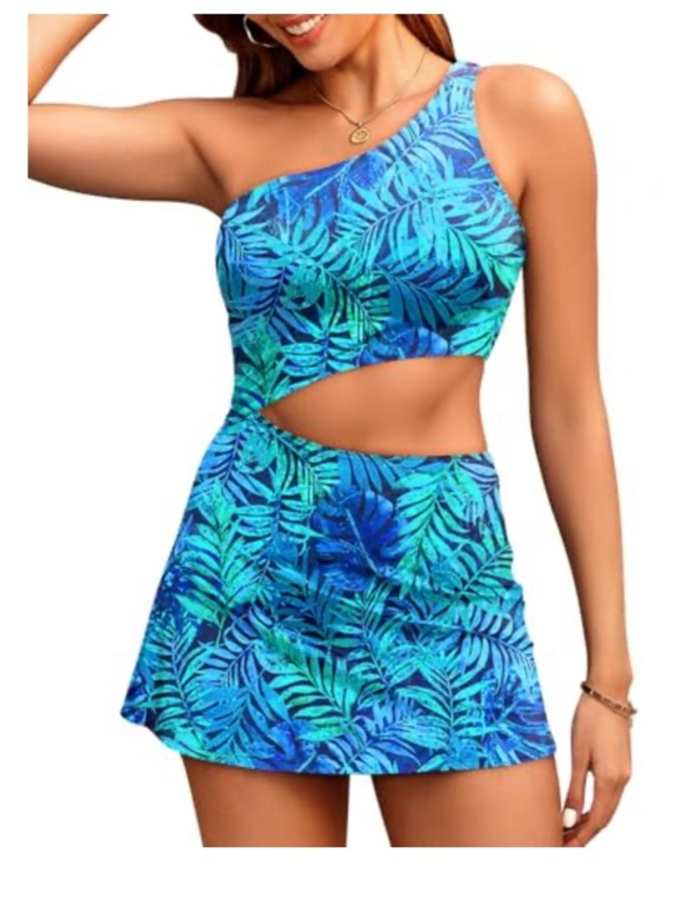 DACI  One Shoulder Swim Dress Women - Cutout Bathing Suit skirted dress -Large